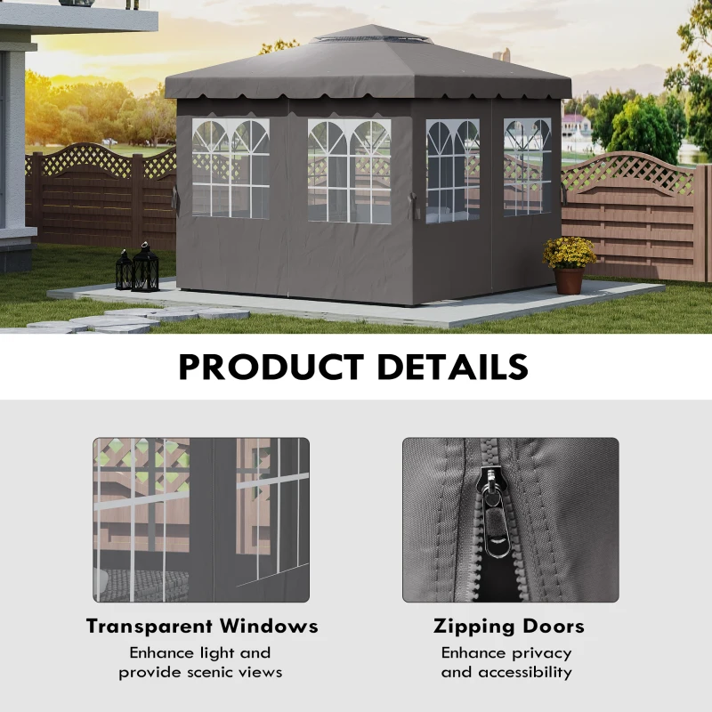 Outsunny Ściany boczne do pawilonu, 4 panele boczne do pawilonu ogrodowego, z zamkiem błyskawicznym, 3 x 3 m, ciemnoszare