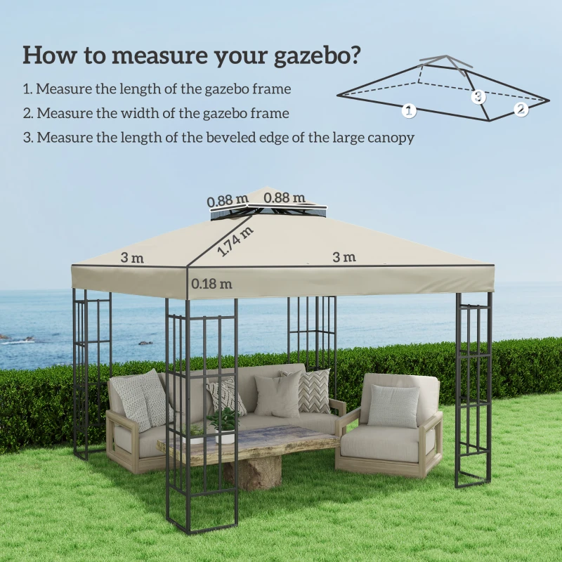 Outsunny 3 x 3 m Gazebo Canopy Replacement — 2-Tier, UPF30+, Drainage Holes, Cream