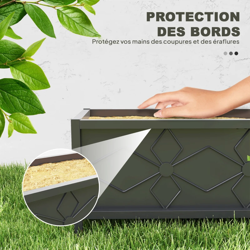 Outsunny Outdoor planter galvanized raised planter with safety edge rectangular 80 x 40 x 38 cm black