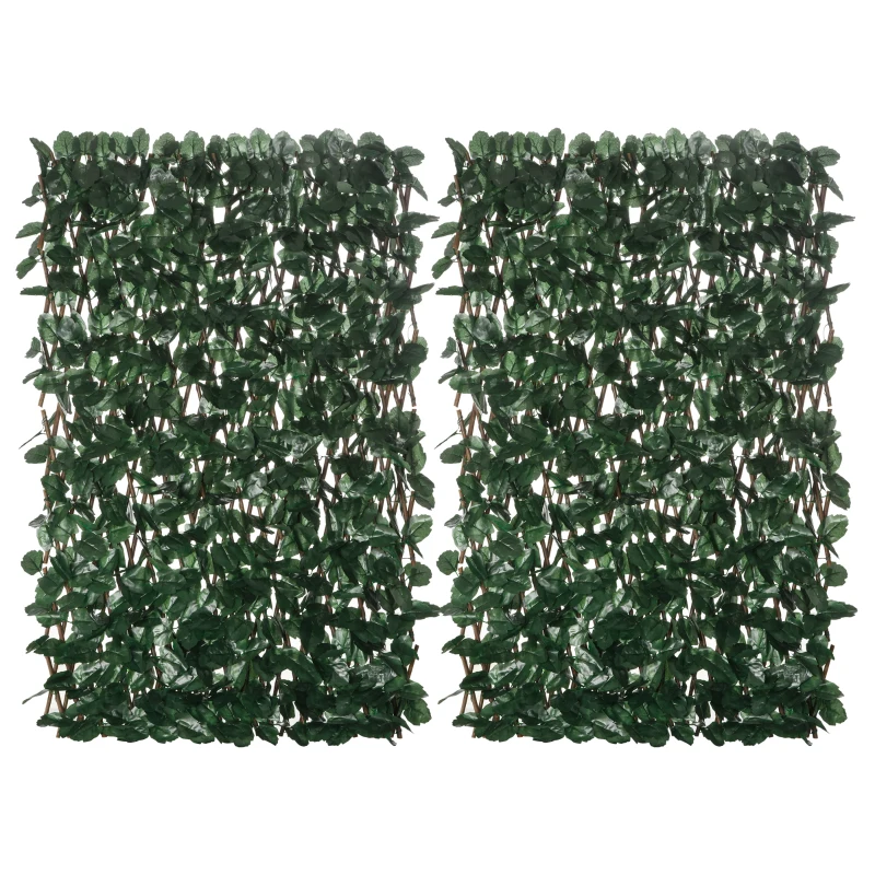 Outsunny Artificial leaf hedge wall privacy screen 2 panels adjustable length 295 x 70 cm expandable trellis in green PE