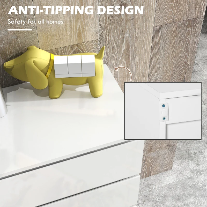 HOMCOM 5-Drawer Modern Dresser, High Gloss Storage Drawer Unit for Bedroom, White