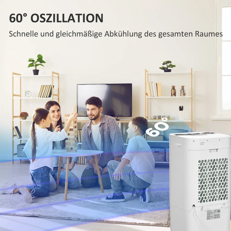 HOMCOM Klimatyzer, 3 Tryby Pracy, Funkcja Timera, Na Kółkach, Tworzywo Sztuczne, Biały