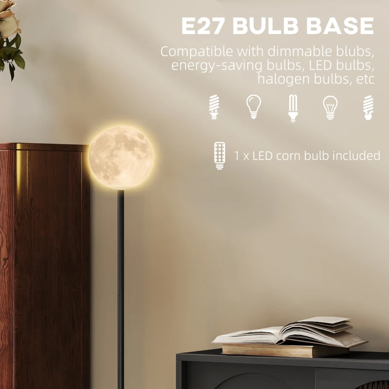 HOMCOM 3D Moon Floor Lamp, 140 cm Modern Standing Lamp with 3 Colours and Foot Switch for Living Room, Bedroom, LED Bulb Included, Black
