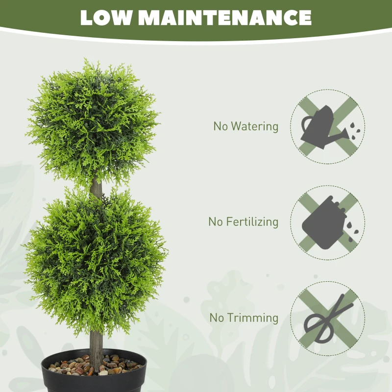 HOMCOM Set of 2 Decorative Artificial Trees, Topiary Ball-shaped Boxwood Trees in Pot, Fake Plants for Home Indoor outdoor Decor, 60cm, 2 Tree Balls