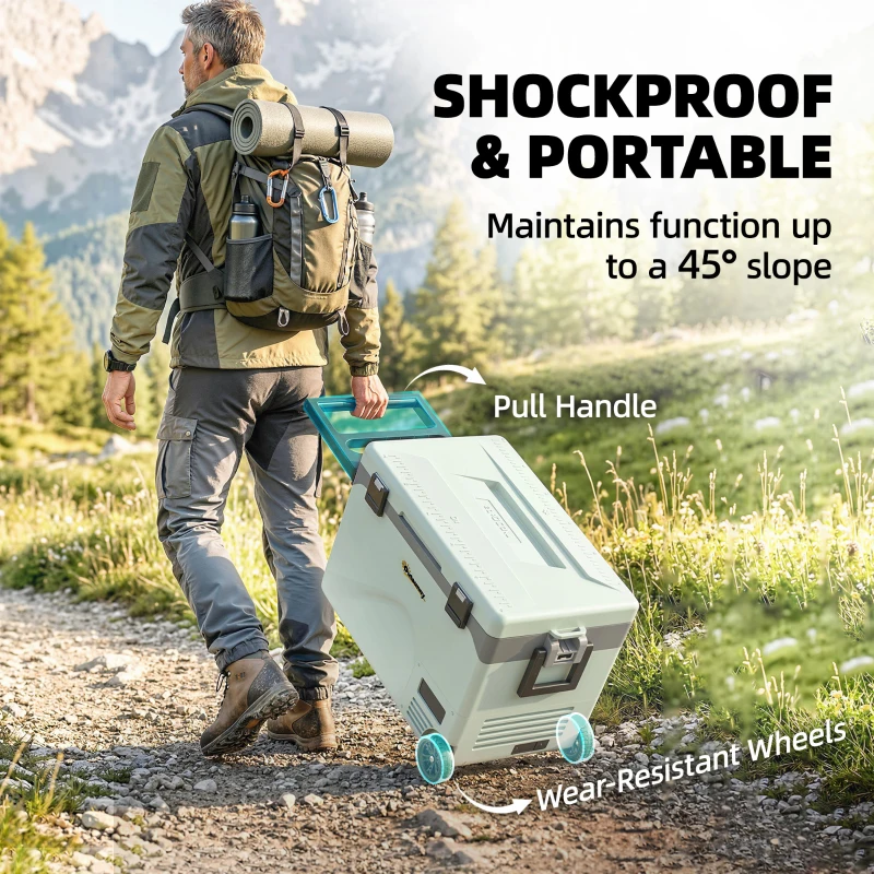 Outsunny 42,5L Lodówka Kompresorowa Cicha Elektryczna Mini Lodówka do -20℃ z Bluetooth, Kółkami, Uchwytem, Miejscem na Telefon