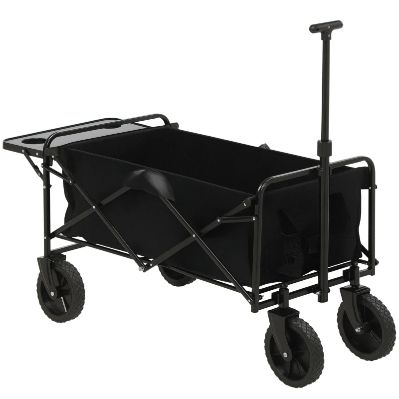 Outsunny Foldable Garden Cart 4 Wheels Removable Cover Telescopic Handle Adjustable Tilt Foldable Tray black