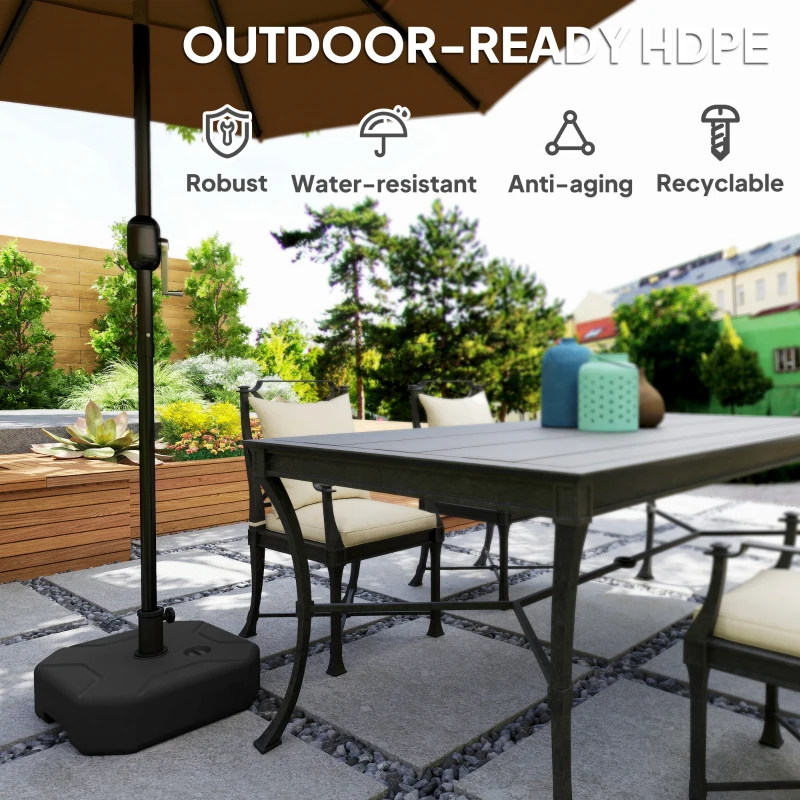 Outsunny Square Garden Parasol Base, Garden Umbrella Stand Heavy Duty Parasol Base, Filled Up to 25kg with Sand or 20kg with Water for for 38, 48 mm Poles, Black
