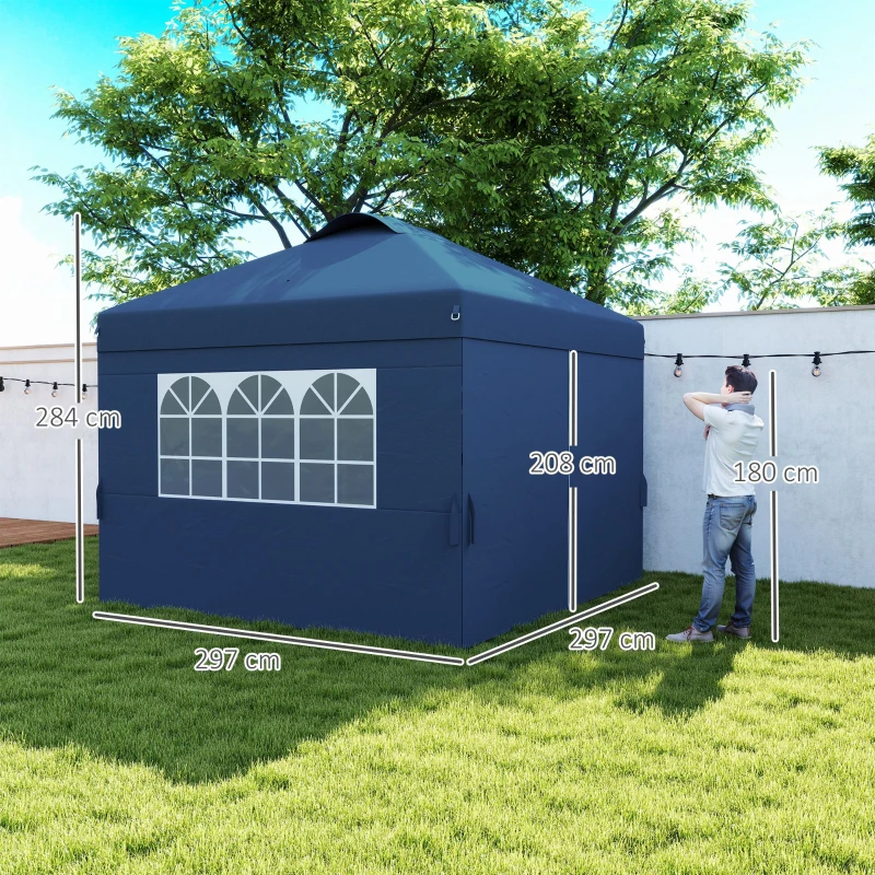 Outsunny Pop-Up Folding Marquee Canopy 3 x 3 Adjustable Height Sidewalls Vents Windows Wheeled Carry Bag