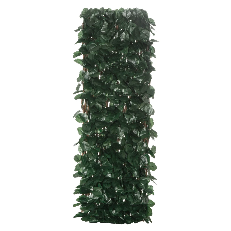 Outsunny Artificial leaf hedge wall privacy screen 2 panels adjustable length 295 x 70 cm expandable trellis in green PE