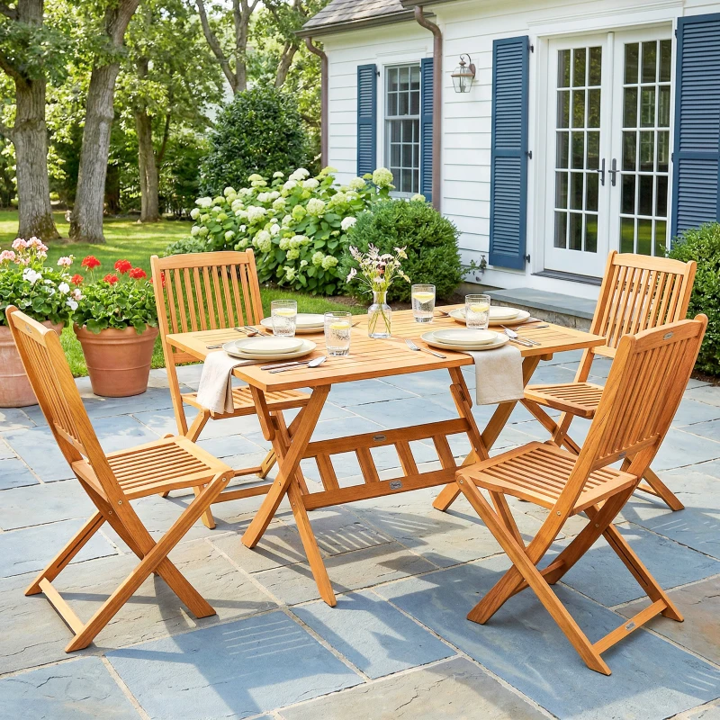 Outsunny Ensemble de jardin en bois FSC 5 pièces pliable Table avec 4 chaises pliantes Design à lames