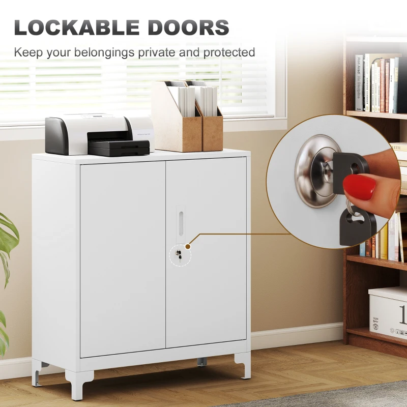 HOMCOM Metal Storage Cabinet with Locking Doors, Office Storage Cupboard, Lockable Filing Cabinet for Home Office, Garage, Utility Room, White