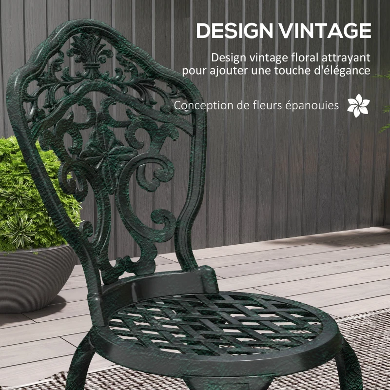 Outsunny 3-piece aluminum bistro garden set 2 chairs + round wrought-iron effect table