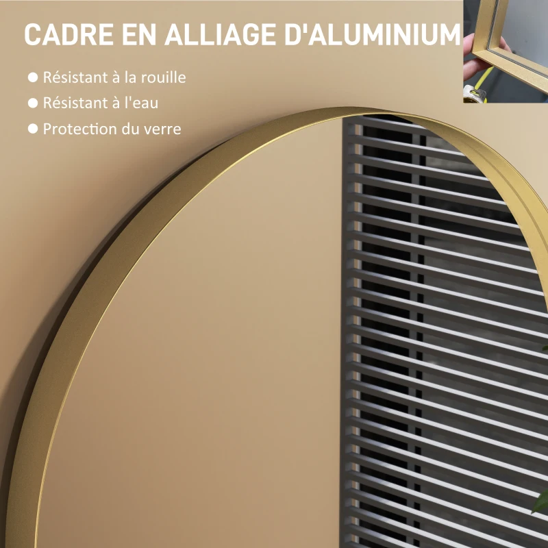 HOMCOM Arched wall mirror bathroom mirror with aluminum alloy frame for bedroom living room entry 50 × 70 cm gold