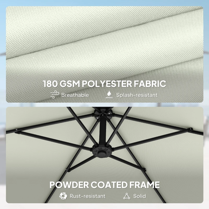 Outsunny Parasol ogrodowy Ø300 cm z mechanizmem blokującym, korbą, podstawą i wagami, kremowy