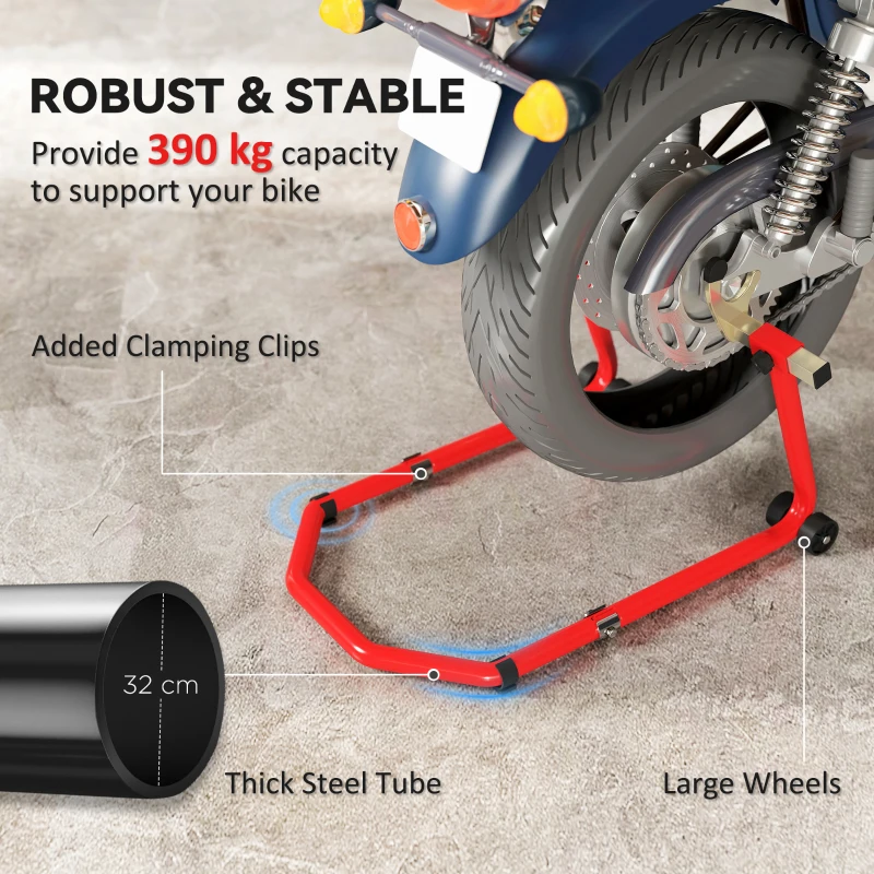 HOMCOM Motorcycle Stand, Front/Rear Paddock Stand, with 390 kg Weight Capacity, Red