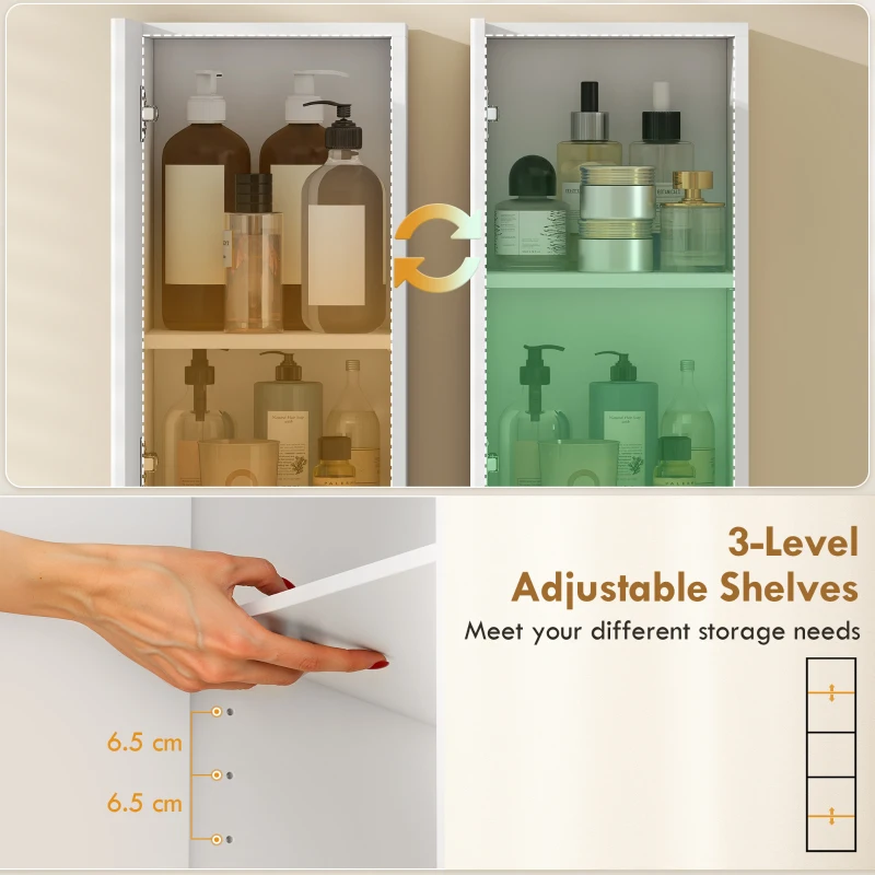 HOMCOM szafka łazienkowa, stojąca z 2 drzwiczkami i otwartą półką, biała