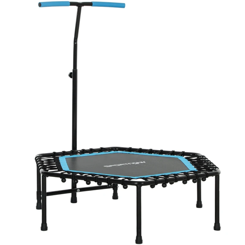 SPORTNOW 114 cm Fitness Trampoline, Elastic Cords, 3-Position Adjustable Handle, Quiet Exercise Trampoline, Blue