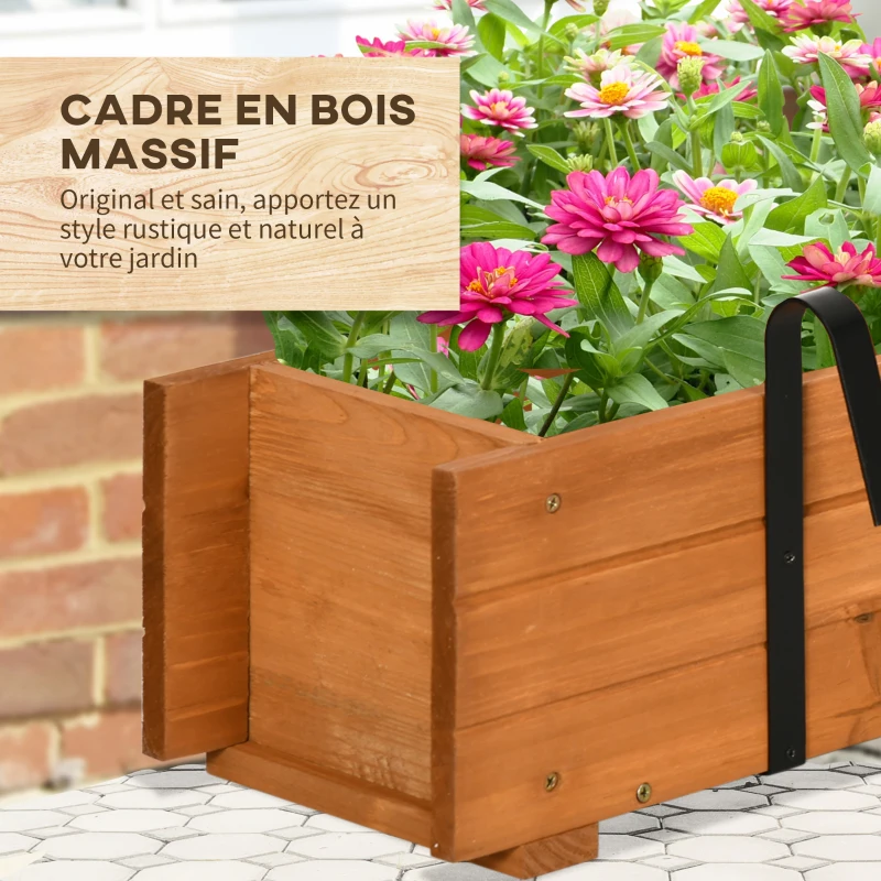 Outsunny Rectangular Wooden Planter Square Garden Hanging Planter with 2 Hooks 91 x 18 x 16.5 cm Brown
