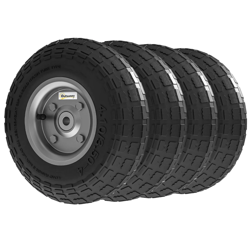 Outsunny Set of 4 Pneumatic Wheels, 10" Wheelbarrow Wheels Replacement for Barn Carts, Hose Carts, Garden Carts, Sack Trucks, Black