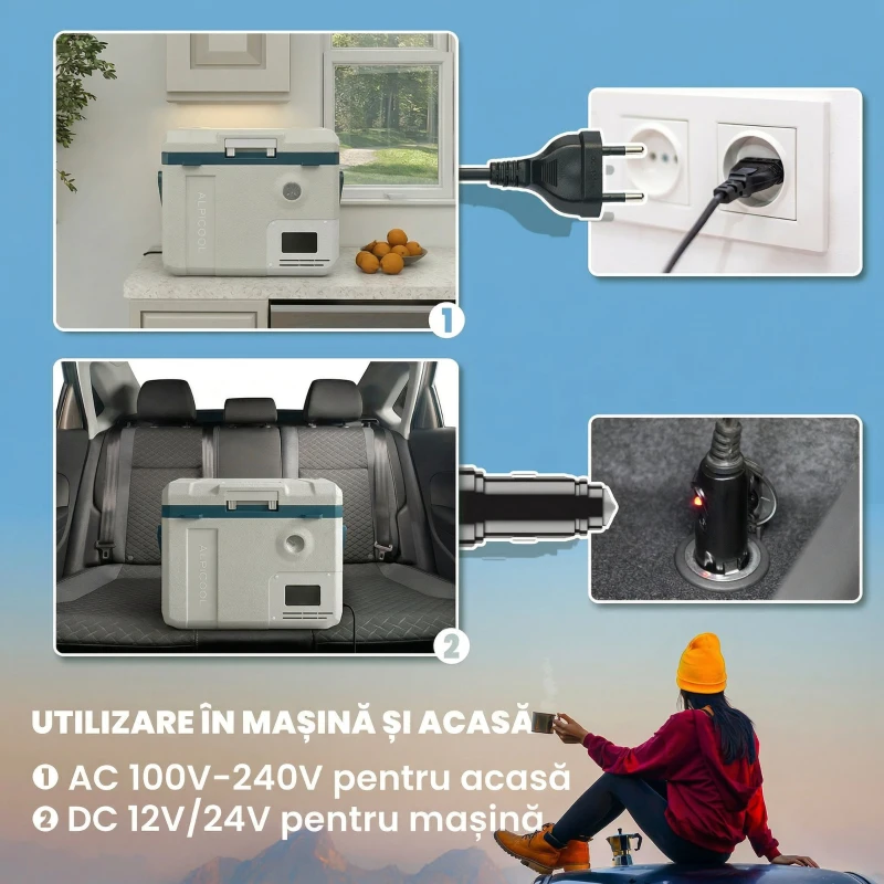 Outsunny Frigider Auto Compresor 19L, Control prin Aplicație Ideal pentru Camping