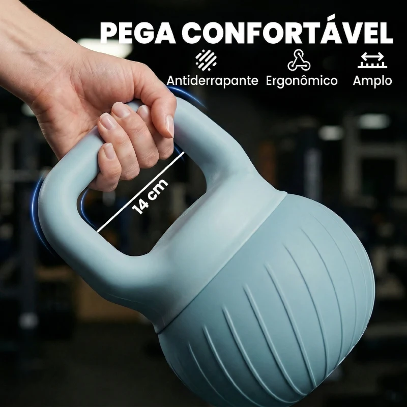 SPORTNOW Kettlebell 10 kg com Areia Metálica e Pega Antiderrapante para Treino 24x24x32 cm Azul Claro