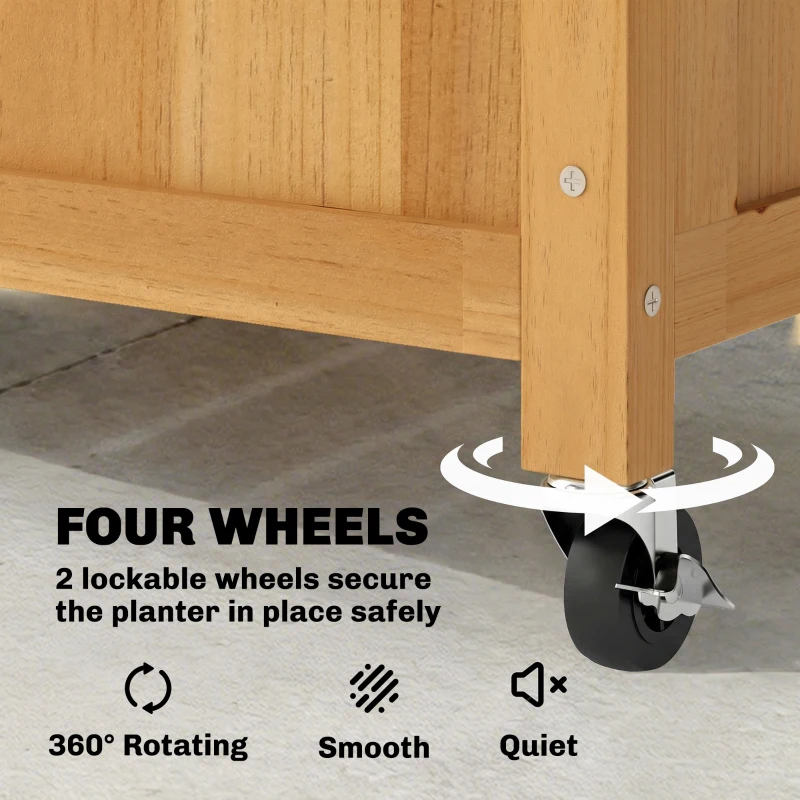 Outsunny Podwyższona donica z metalową kratką, drewniana donica z kółkami, donica na zewnątrz, Brązowa
