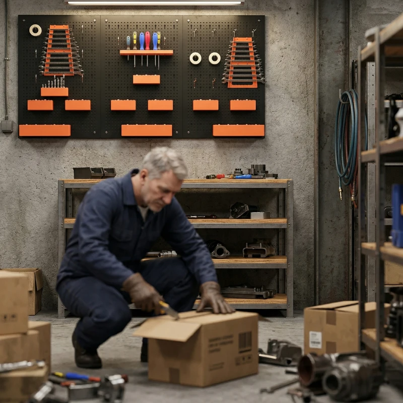 HOMCOM Organizador de Herramientas de Pared de 33 Piezas 120x60 cm con Ganchos Contenedores y Estantes  Negro y Naranja