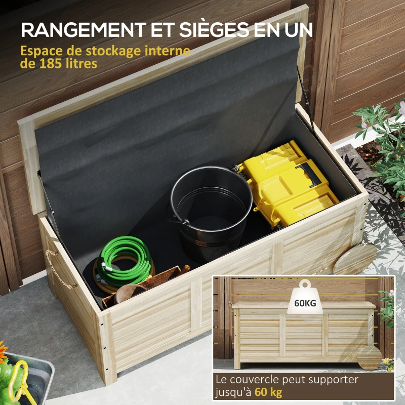 Outsunny Outdoor storage chest, wooden storage trunk, 185L, with wheels and tarp, 110 x 50 x 50 cm, natural wood