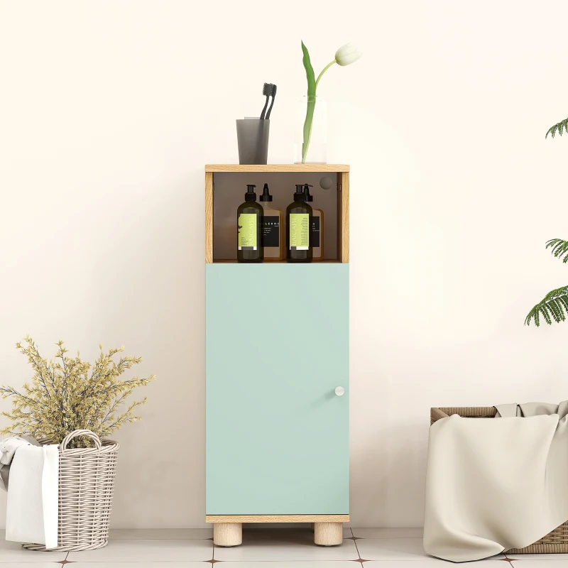 HOMCOM Bathroom Cabinet, Narrow Storage Unit with Door Cupboard and Open Compartment, 30x30x80 cm, Green