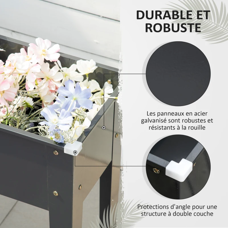 Outsunny Raised square planter bed with drainage hole galvanized steel 100 x 30 x 80 cm black