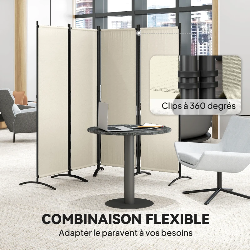 Outsunny Room Divider 221 x 172 cm, 4-panel garden screen with wide feet, 180 g/m² polyester fabric, cream