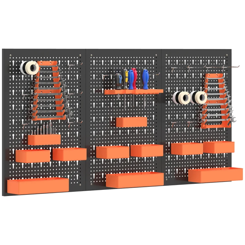 HOMCOM Organizator de unelte de perete 33 piese 120x60 cm cu cârlige, containere și rafturi  Negru și Portocaliu