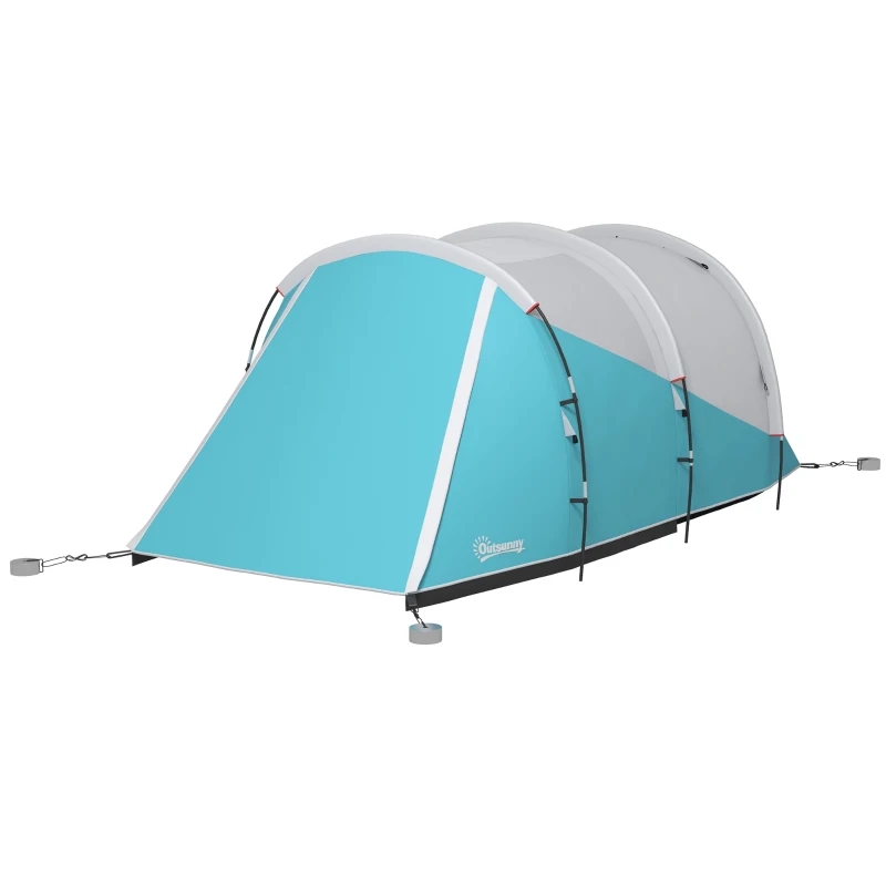 Outsunny Family camping tent 3 person, waterproof tunnel tent, 2 doors windows, ventilated 4.6 x 2.6 x 1.9 m, blue