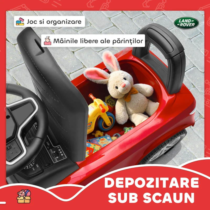 AIYAPLAY Mașinuță pentru Copii Licență Land Rover cu Claxon și Spațiu de Depozitare, 65.5x28x42 cm, Roșu