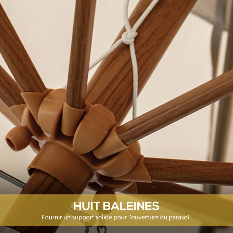 Outsunny Round Tilting Parasol Ø 264 cm with Frills High-Density Polyester UV-Resistant Fabric Removable Pole 8 Ribs - Cream