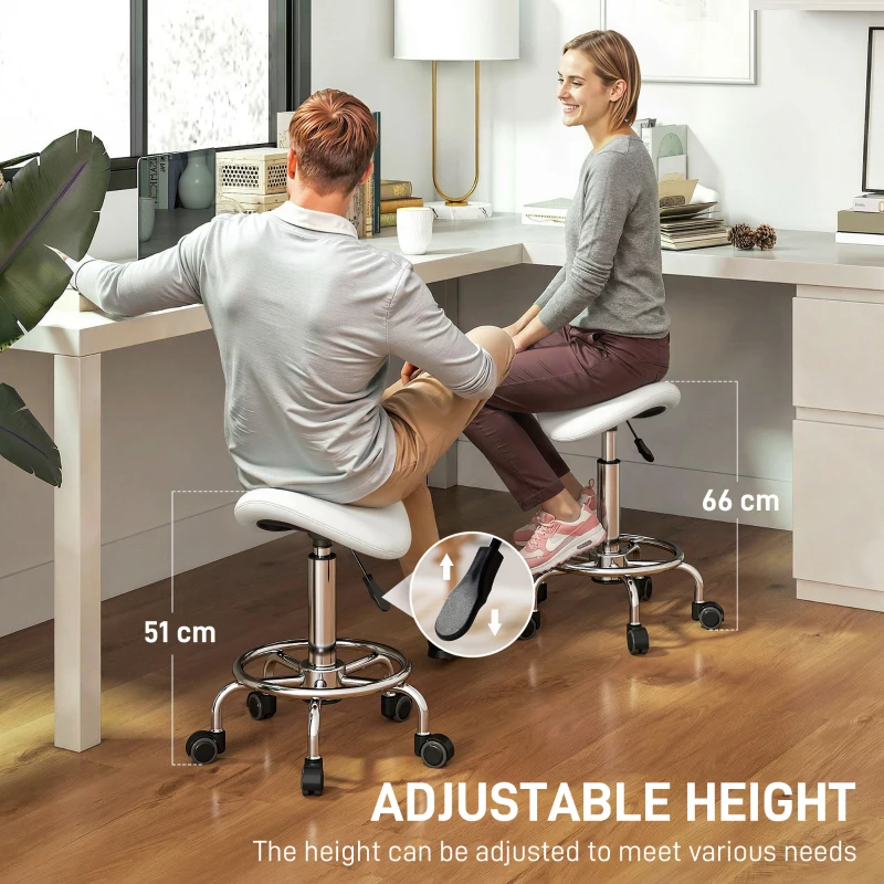 HOMCOM Salon Saddle Stool, Rolling Saddle Chair for Massage, Spa, Clinic, Beauty, Hairdressing and Tattoo, White