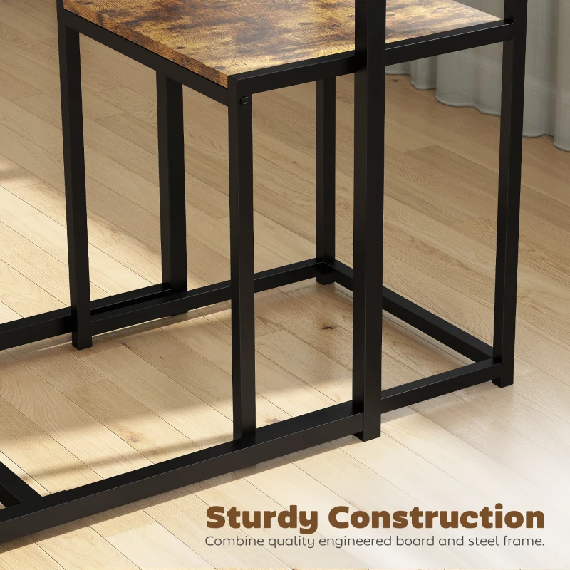 HOMCOM 3 Piece Table Stool Set - Rustic Brown