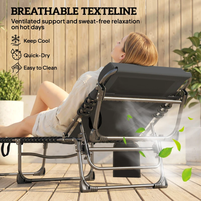 Outsunny Leżak Ogrodowy Składany przenośny z 5-stopniową regulacją oparcia, poduszką, zagłówkiem