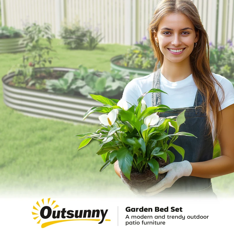 Outsunny Galvanized Steel Raised Planter Garden Bed Rubber Edge 181 x 93 x 30 cm Silver