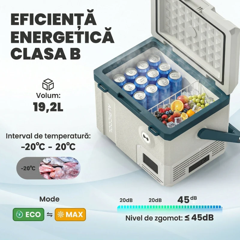 Outsunny Frigider Auto Compresor 19L, Control prin Aplicație Ideal pentru Camping