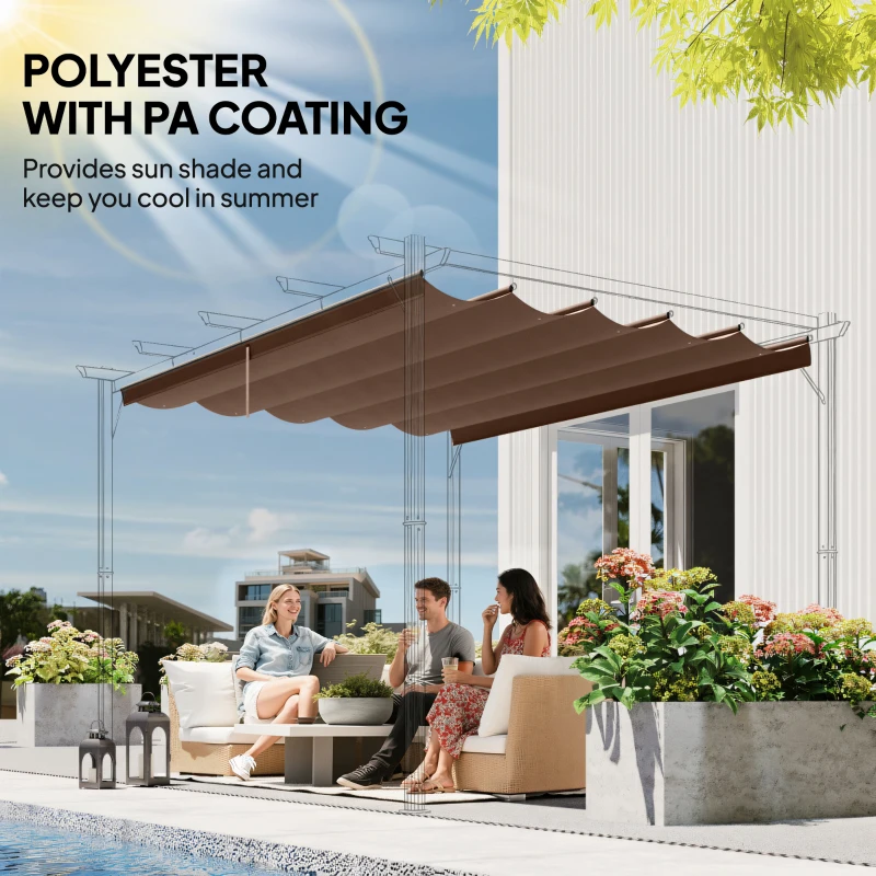 Outsunny Retractable Pergola Cover, 3.5 x 2.6 m Replacement Canopy Fabric for 4 x 3 m Frame, Roof Top Only, Brown