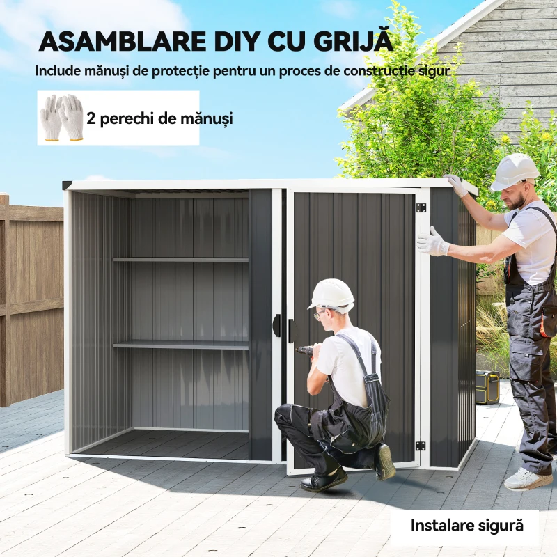 Outsunny Șopron de Grădină din Oțel Galvanizat, Ușă Blocabilă, 231 x 125 x 162 cm, Gri Închis