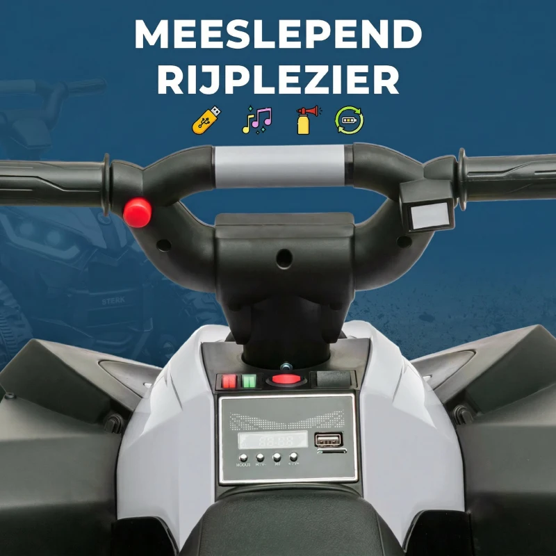 HOMCOM Elektrisch Kinderquad, LED-Koplampen, MP3-Speler, Schokdempers, Ergonomische Zit, wit+zwart(m-6)