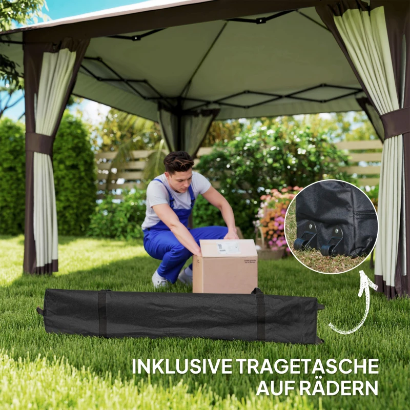 Outsunny 4 x 4 m Garden Canopy, Garden Tent with Mesh Walls, UPF50+ Protection, Height-Adjustable Party Canopy, Beige