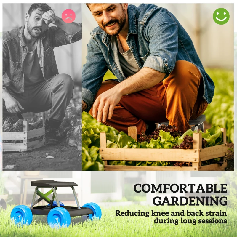 Outsunny Garden Storage Cart, with Top Seat - Blue