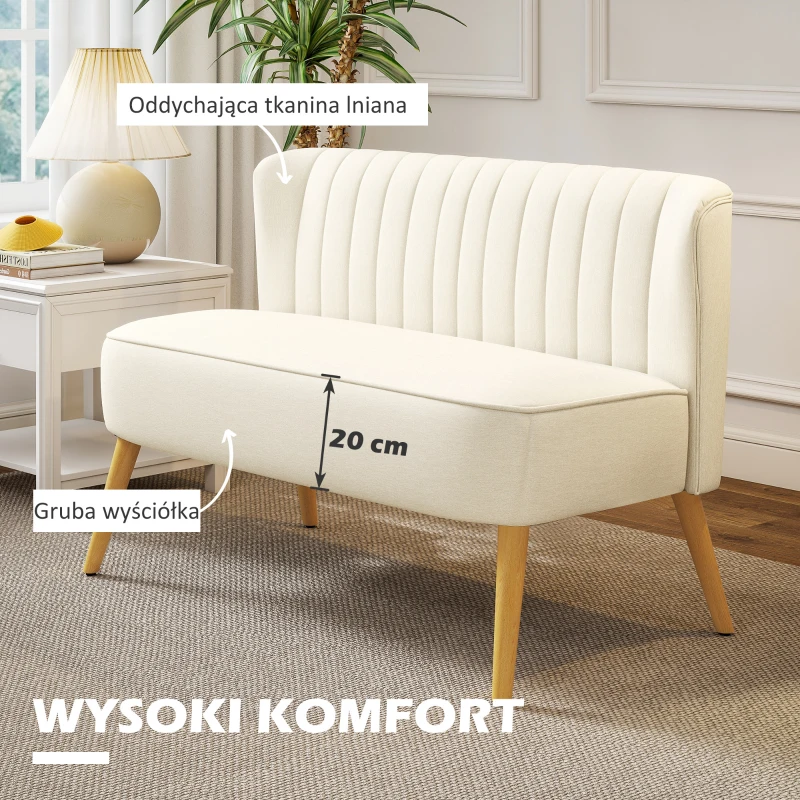 HOMCOM Sofa 2-osobowa, miękkie wyściełanie, łatwy w pielęgnacji materiał, do 220 kg, 117 x 56,5 x 77 cm, kremowa biel