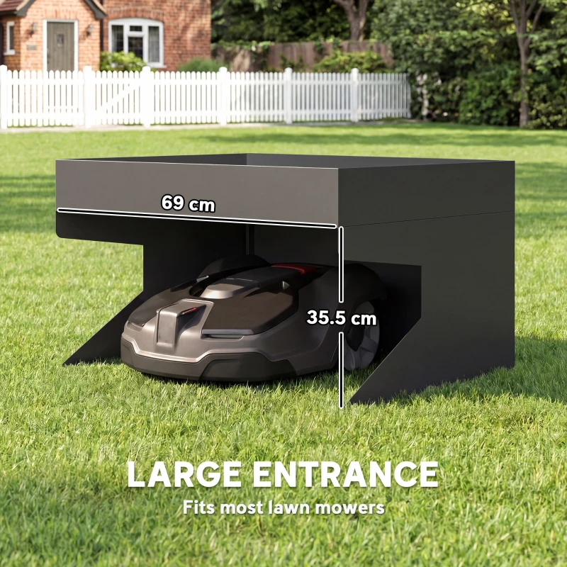 Outsunny Garaż dla Robotów Koszących z Donicą, Trwały Garaż z Ocynkowanej Stali, Czarny