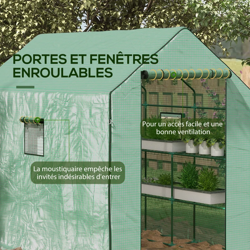 Outsunny Garden greenhouse with 1 door, 1 window, 3-tier shelves for Vegetables Plants Flowers PE cover 140 x 143 x 190 cm