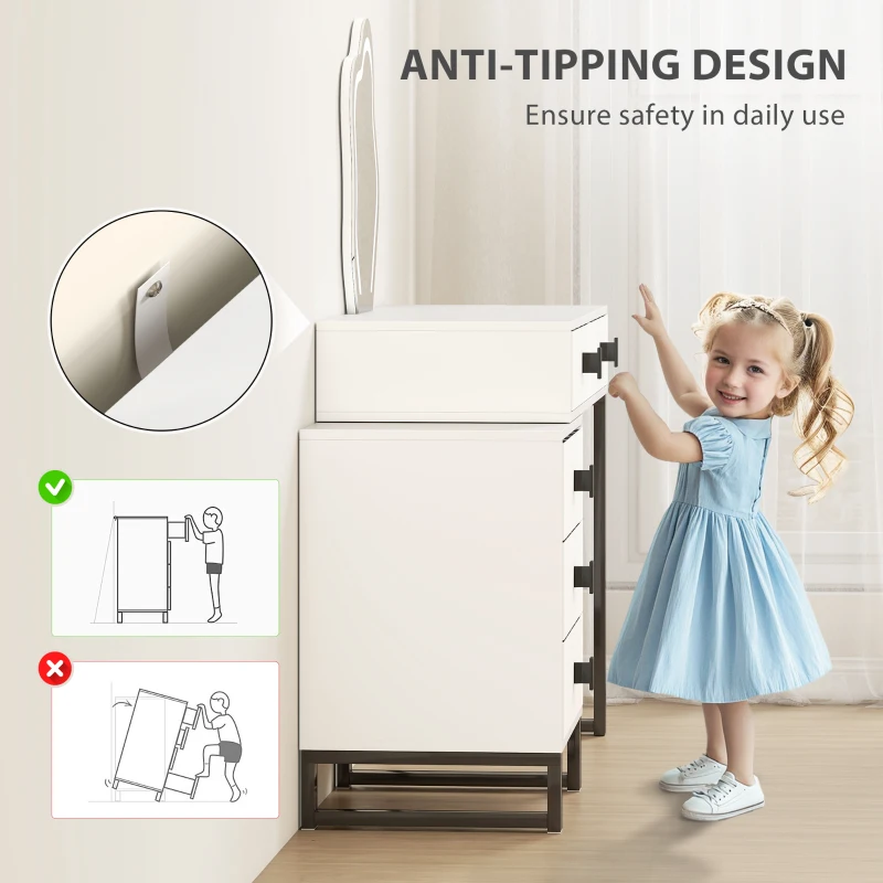 HOMCOM Dressing Table, Vanity Desk with Leaf Shape Mirror, Makeup Table with 5 Drawers, 3-Colour LED Lights, 100x40cm Tabletop, White