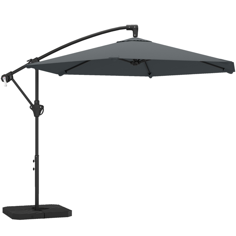 Outsunny Parasol ogrodowy ok. Ø300 cm z mechanizmem blokującym, korbą i obciążnikami, ciemnoszary